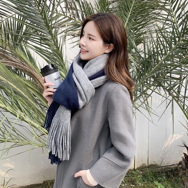 Khăn len Cashmere sợi lông cừu 2 mặt mix màu dày dặn phong cách hàn giành cho cả nam và nữ