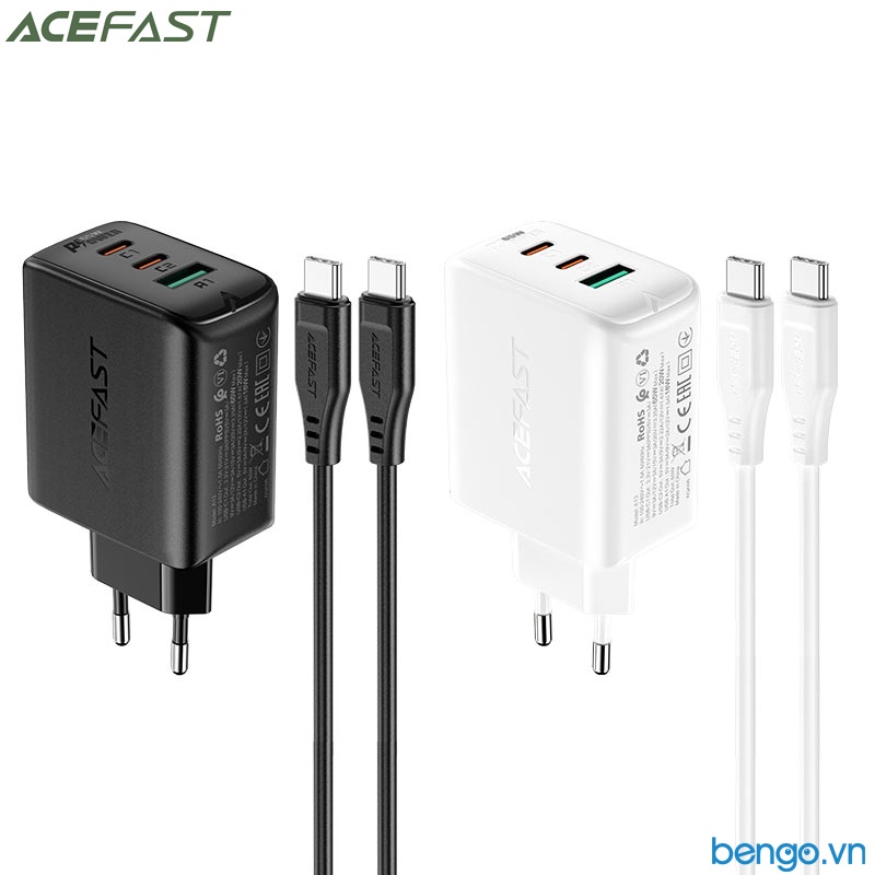 Sạc Nhanh ACEFast A13 PD3.0 65W 3 Cổng USB-C+USB-C+USB-A (EU) - Bảo Hành 18 Tháng