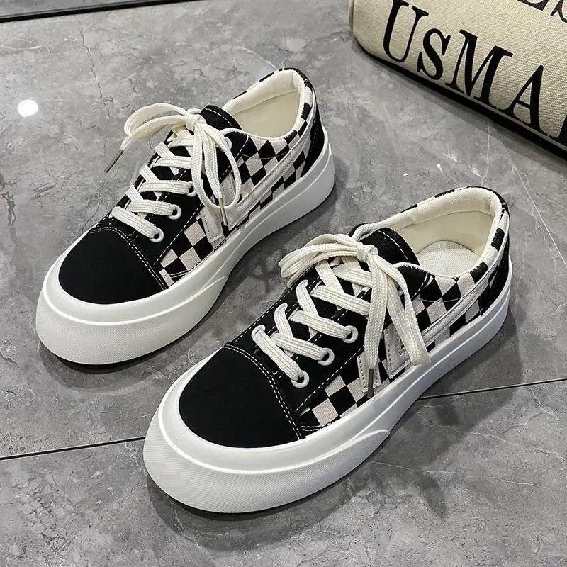 Giày thể thao sneaker nữ vải canvas kẻ sọc caro đế độn Hàn Quốc FLOWER G05 - Nguyentrang239