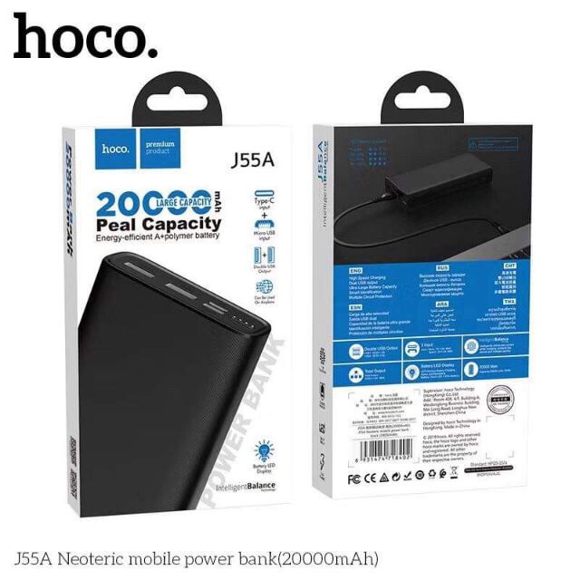 Sạc Dự Phòng Hoco 20000mAh J55A Chính Hãng, Dung Lượng Khủng đủ Sạc 5 Lần IPhone 7 Plus, 5 Lần Note 8. NHI KATY