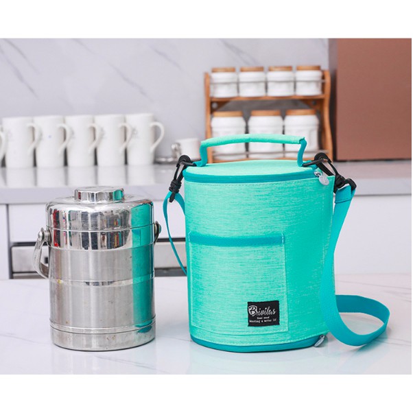 Túi đựng cơm cao cấp hình tròn có thể gấp gọn, vải ngoài chống thấm