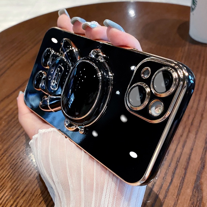 Ốp Điện Thoại Silicon Mềm Chống Sốc Có Giá Đỡ Hình Phi Hành Gia Mạ Viền Sang Trọng Cho iPhone 14 13 12 11 Pro Max