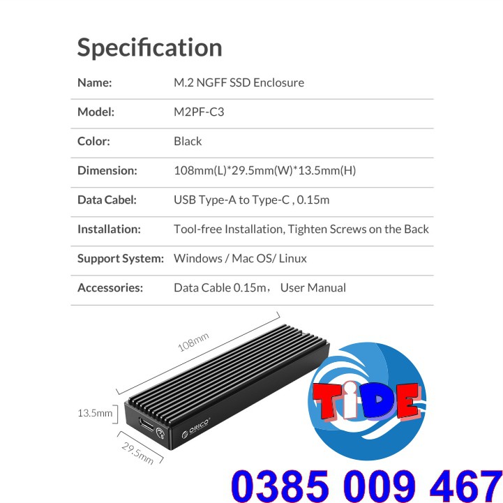 Box SSD M2 Sata  Orico M2PF-C3 – CHÍNH HÃNG – Bảo hành 12 tháng