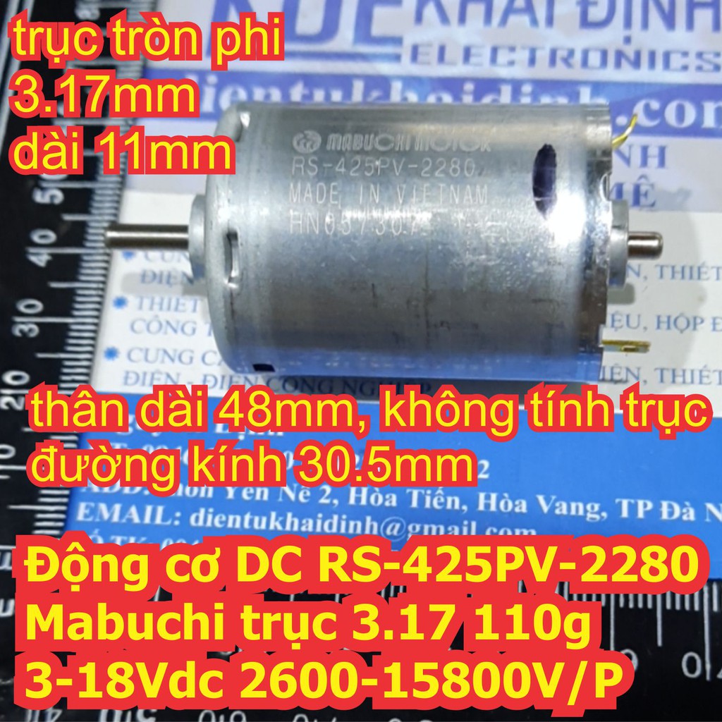 Động cơ DC RS-425PV-2280 Mabuchi 3-18Vdc 2600-15800V/P trục 3.17 11mm 110g kde6858