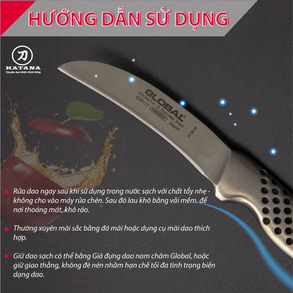 Dao bếp Nhật cao cấp Global GSF17 Peeling Knife, Curved - Dao bóc gọt hoa quả (60mm)