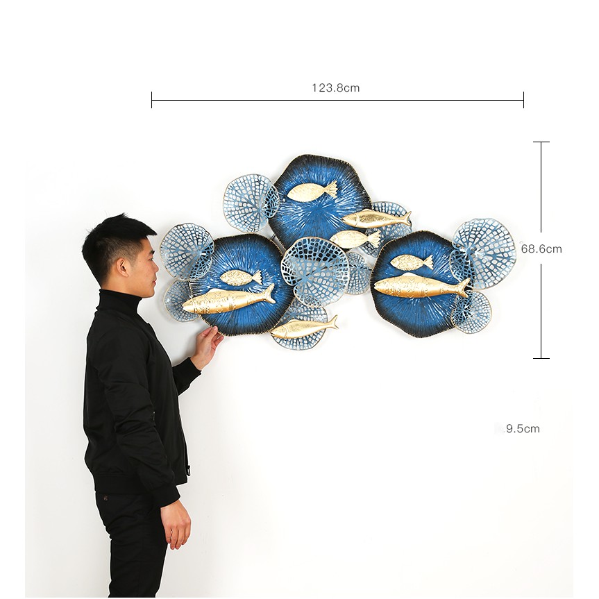 Tranh sắt treo tường nghệ thuật, trang decor trang trí cá xanh cao cấp - C103