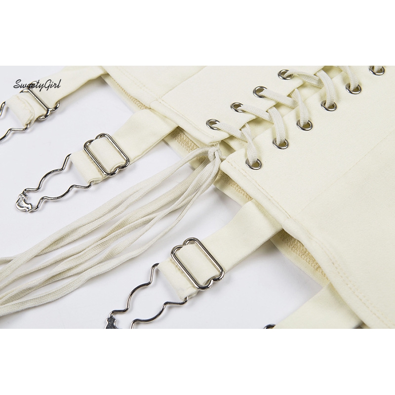 SweetyGirl Women Fashion High Waist A-line Front Straps Knot Solid Color Mini Skirt