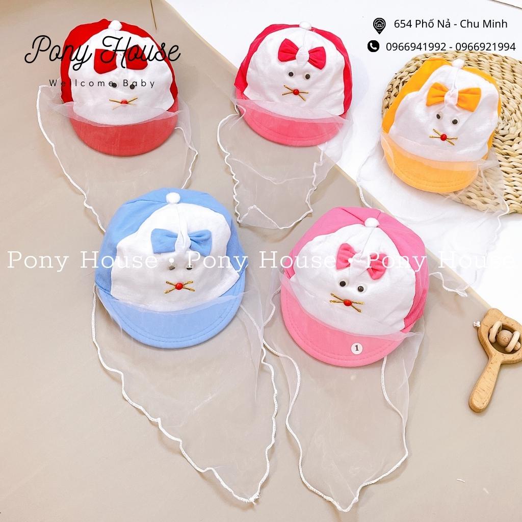 Mũ Cho Bé Sơ Sinh Có Khăn Voan Che Mặt Nón Chống Dịch, Chống Bụi Đi Tiêm Hình Mèo Đáng Yêu Cho Bé Từ 0-6 Tháng
