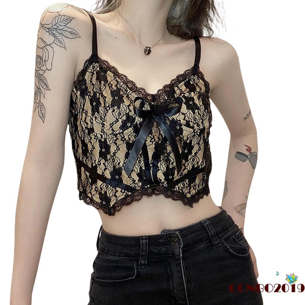 Áo croptop hai dây cổ chữ V in hoa gợi cảm cho nữ