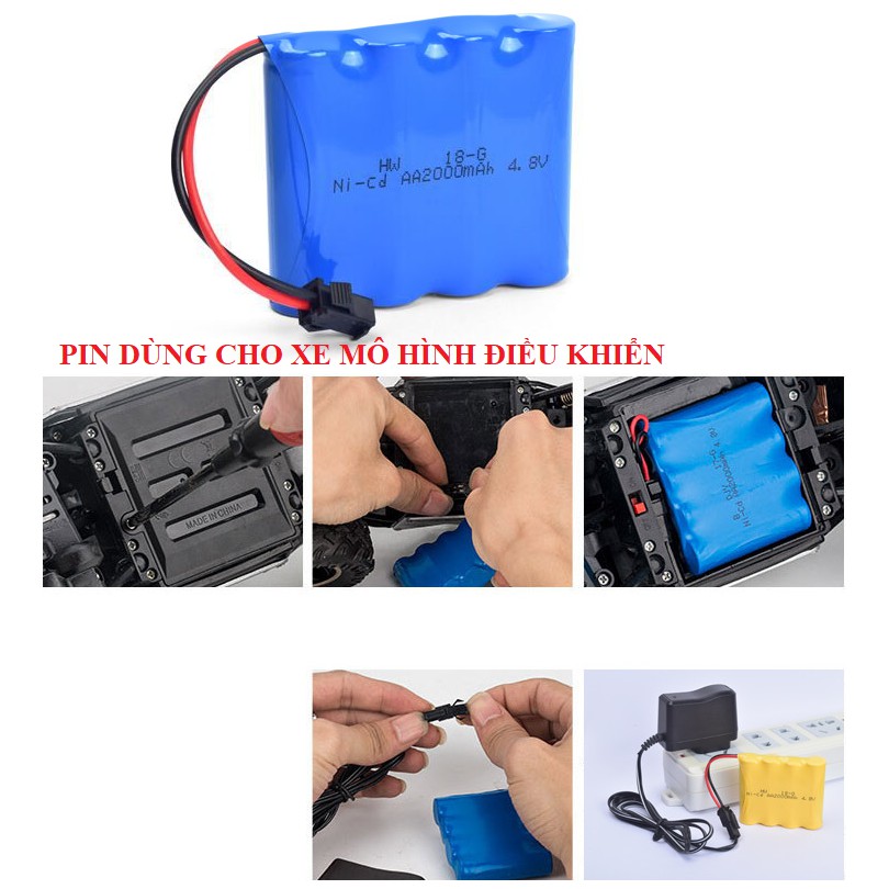 Pin sạc Ni-Cd 4.8v 2000mAH cổng SM dùng cho xe mô hình điều khiển