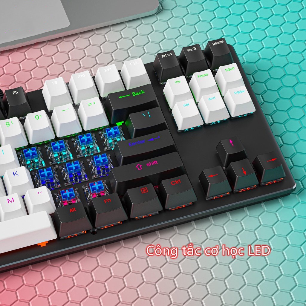 Bàn phím cơ K550 blue switch full led RGB 87 phím tiêu chuẩn hỗ trợ chơi game phù hợp với mọi thiết bị
