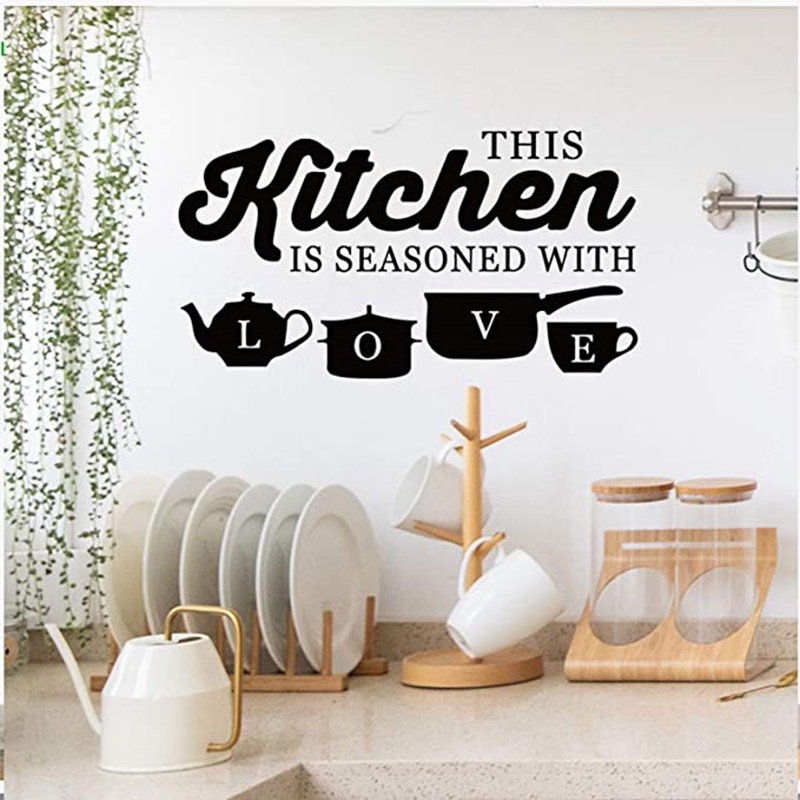 Miếng dán tường trang trí in chữ &quot;Seasoned with Love&quot; chống thấm nước có thể tháo gỡ cho nhà bếp