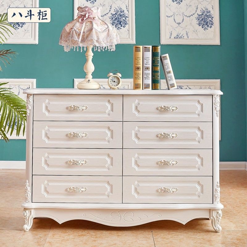 Tủ ngăn kéo phong cách châu Âu màu trắng chạm khắc phòng khách lắp ráp lưu trữ đựng đồ ngủ có hiện đại đơn giản