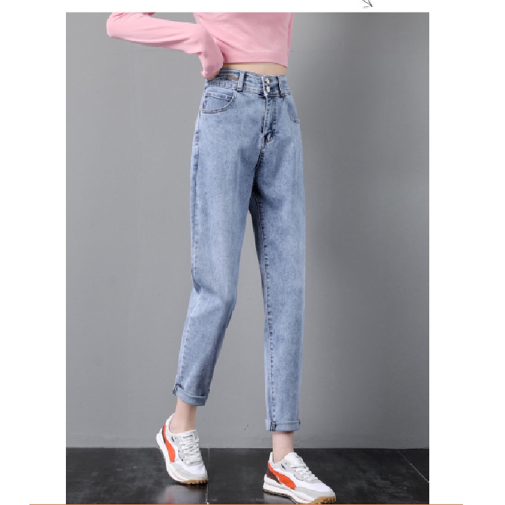 Quần bò baggy nữ quần jeans nữ cạp cao lưng chun quần nữ đẹp chín tấc  Cam Shop C06