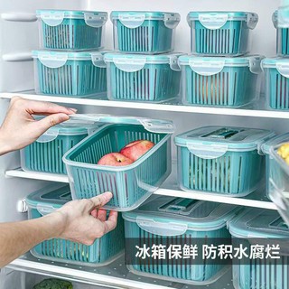 Bộ 5 hộp đựng đồ tủ lạnh 2 lớp có nắp đậy màu xanh cao cấp