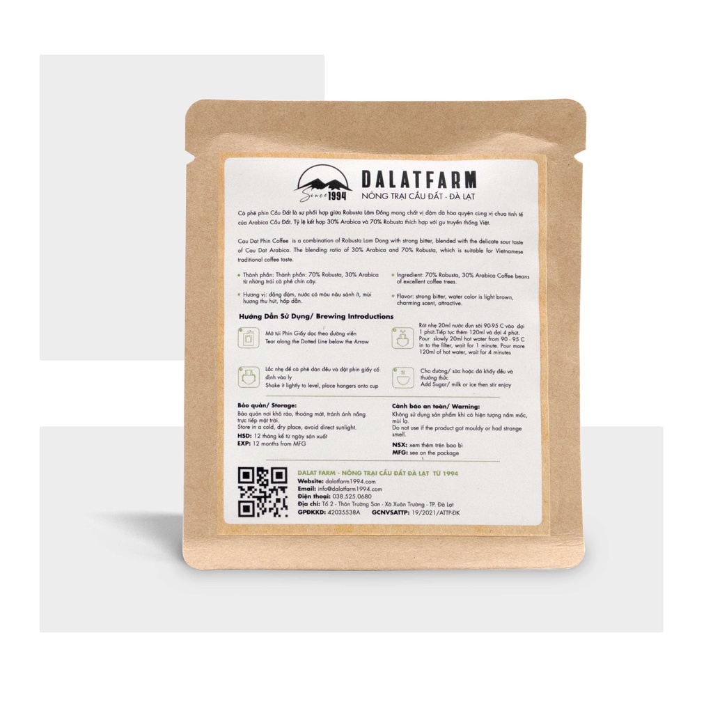 Cà phê phin giấy Gu Người Việt DalatFarm - Túi 10 g