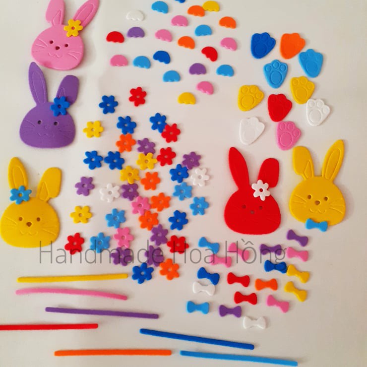 12 con thỏ ( = 6 cặp thỏ ) bằng giấy xốp, size 12 x 10.7cm -Trang trí thiệp, bưu thiếp, phong thư, phong bì, bao lì xì