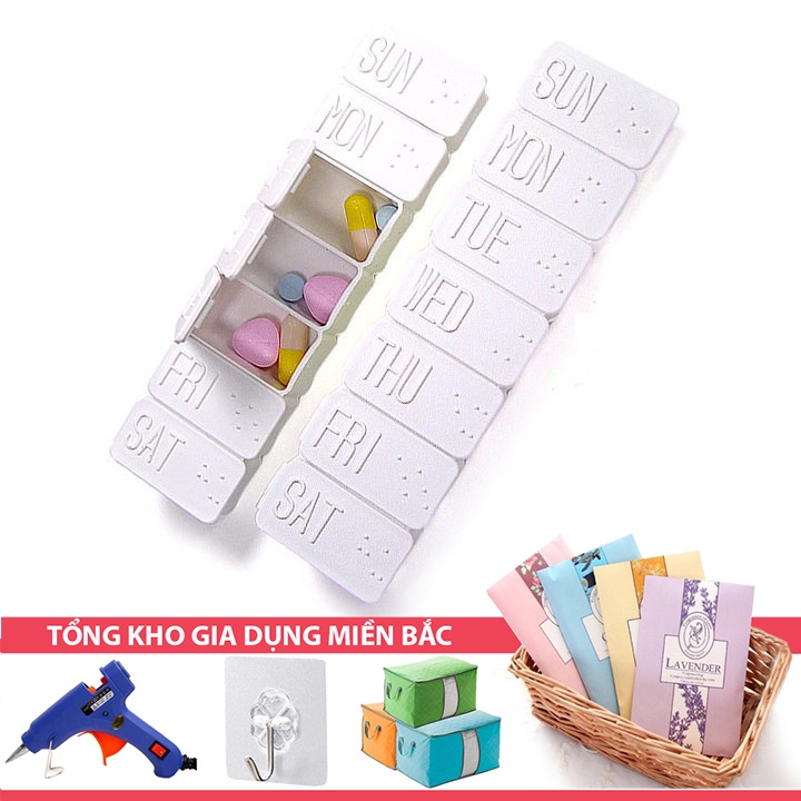 Hộp Khay Chia Ngăn Thuốc 7 NGÀY HỘP TRẮNG DÀI - Khay Đựng Thuốc Y Tế Gia Đình Hàng Ngày Mini Nhỏ Gọn Bỏ Túi