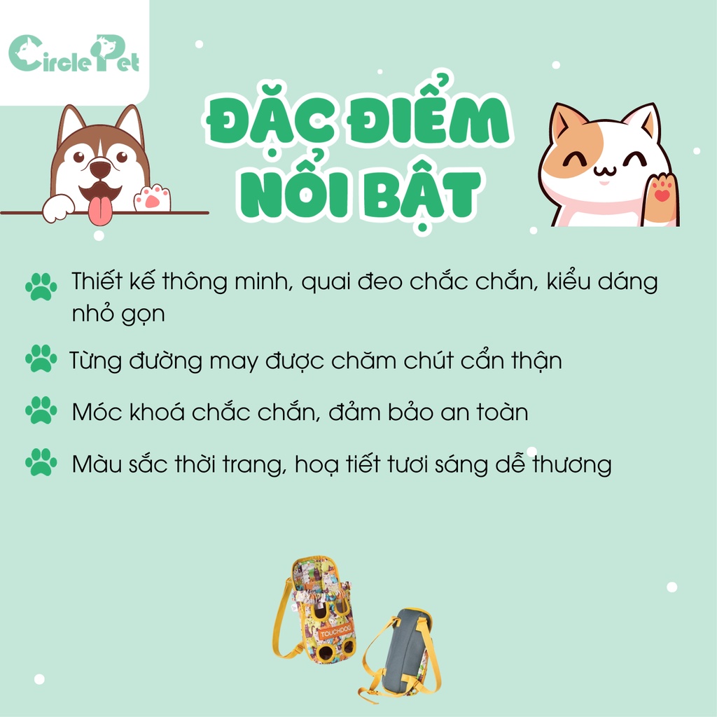 Yếm Địu Thú Cưng Touch Dog Có Quai Đeo Chắc Chắn 2 Màu Xanh Vàng Size S/M/L - Circle Pet