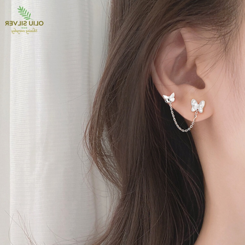 Bông Tai Bạc S925 Butterfly Nhiều Lỗ Xỏ Trẻ Trung Cá Tính | Khuyên Tai Nữ Trang Sức Bạc Thời Trang