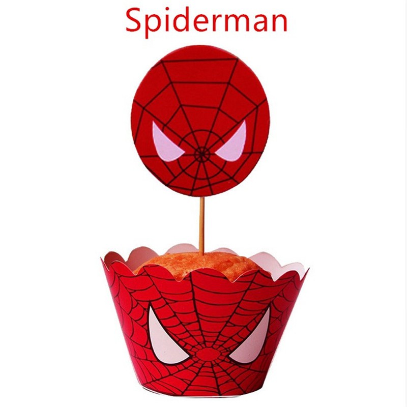 24Pcs Captain America Supermen Spiderman Batman Cupcake Wrappers Kid Birthday Party Decoration