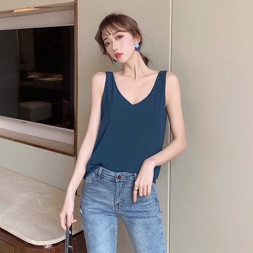 Áo voan sát nách cổ tim phong cách Hàn Quốc thanh lịch dành cho nữ