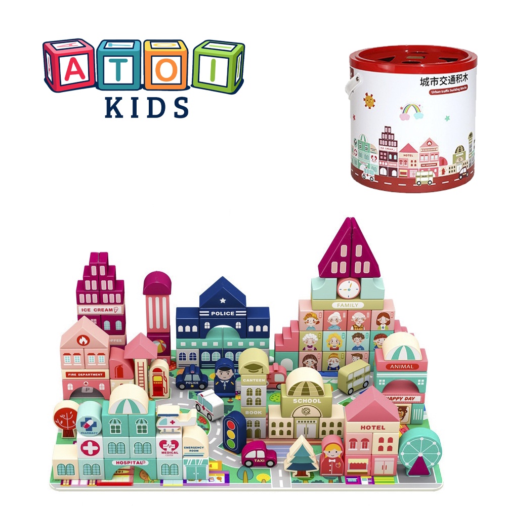 Bộ Đồ Chơi Lắp Ghép Thành Phố Bằng Gỗ Urban Traffic Building Blocks