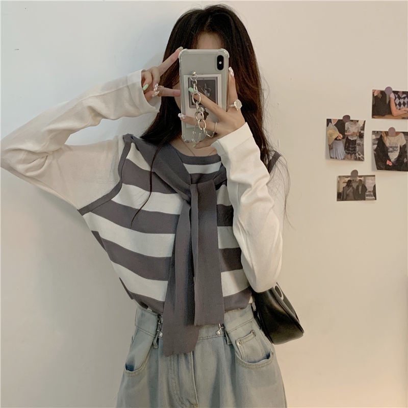 Áo Thun Nữ Tay Dài Giả Hai Lớp Thời Trang Quyến Rũ