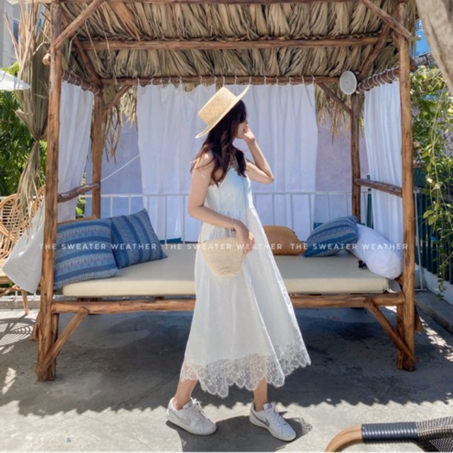 Váy hai dây maxi ren trắng | BigBuy360 - bigbuy360.vn