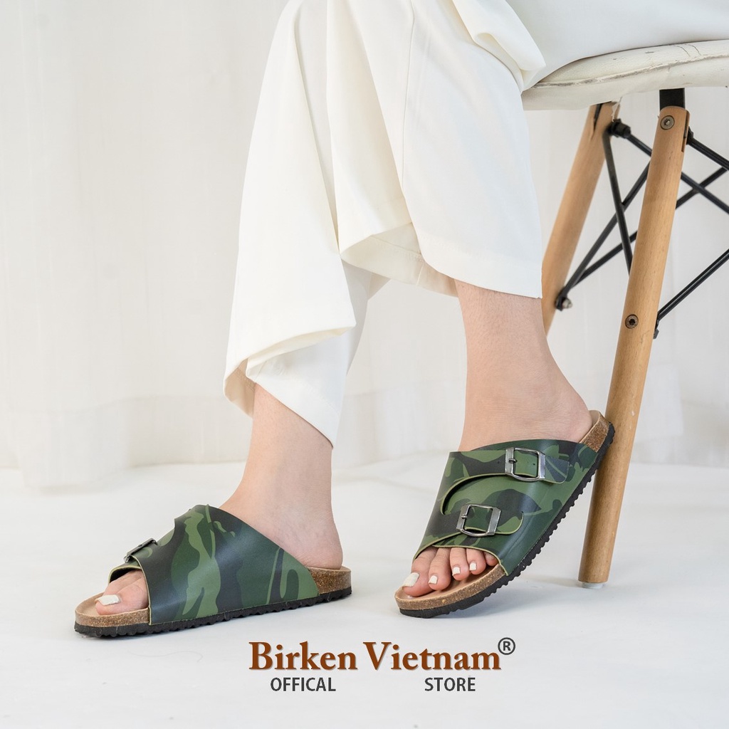 [ New Style ] Mã R19 DÉP ĐẾ TRẤU Da PU Camo Rằn Ri Quai Nguyên Tấm Cách Điệu Unisex Birken Vietnam Bioline