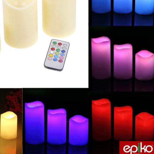 Set 3 Nến Đèn Led Rgb + Điều Khiển Từ Xa / 3 Đèn Cầy 12 Màu