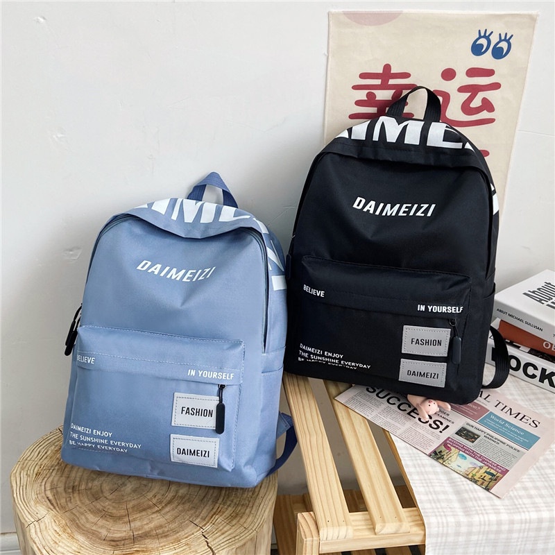 Ba Lô Học Sinh Màu Trơn In Chữ Thời Trang Mới