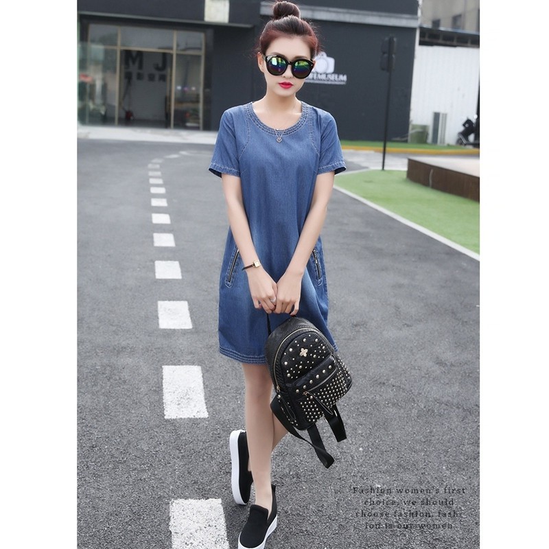 [SALE HOT] - ĐẦM JEAN CỔ TRÒN PHỐI TÚI DÂY KÉO – MS: D725 | BigBuy360 - bigbuy360.vn