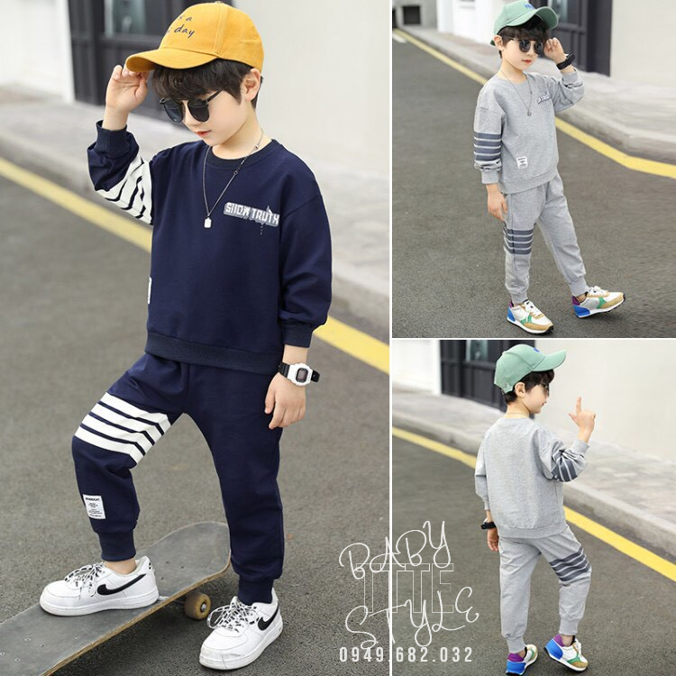 Bộ quần áo thu đông dài tay 14-45kg cho bé trai từ 4-14 tuổi. Thiết kế đẹp, năng động. Hàng may kỹ. B30