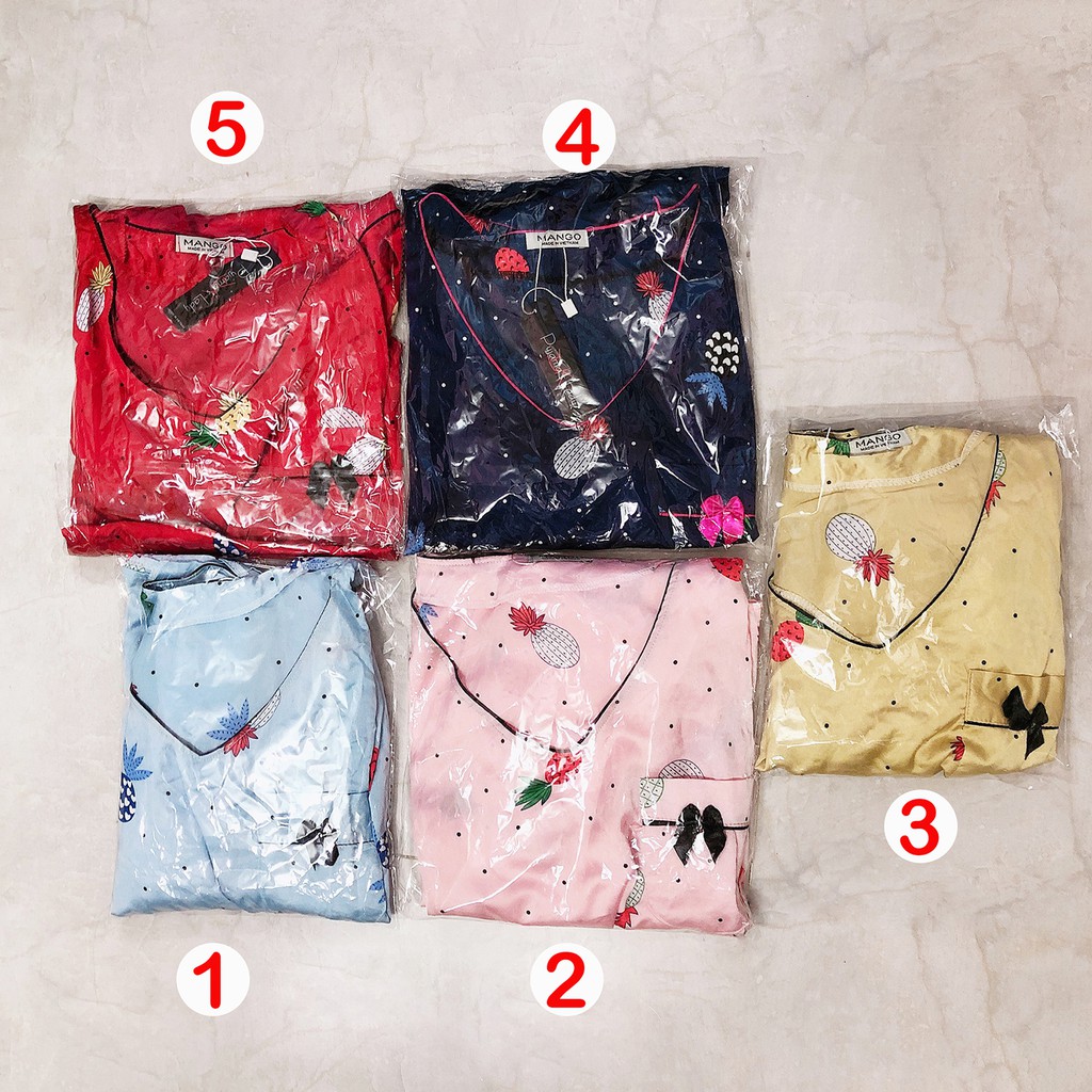 Bộ mặc nhà lụa satin thoáng mát, bộ ngủ cộc họa tiết trái dứa