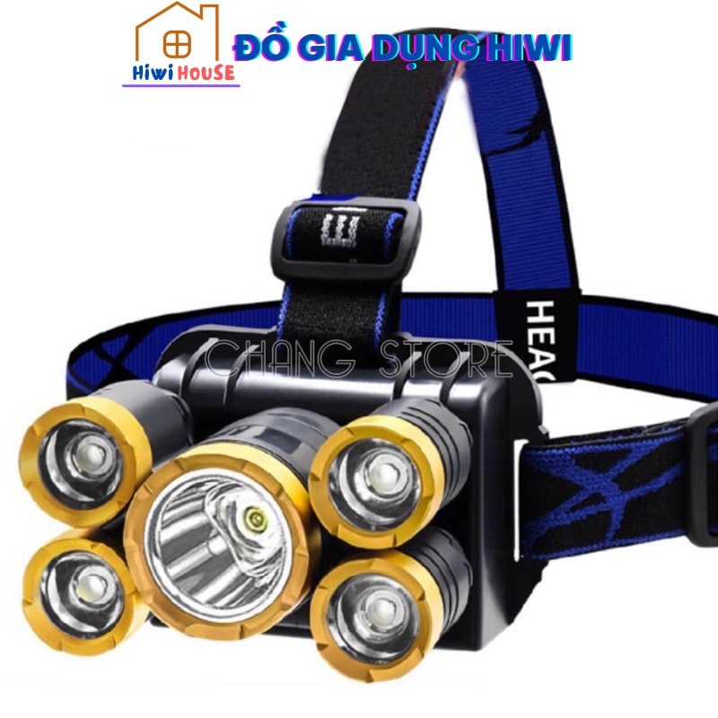 [ Bản Mới, Bóng To Sáng Hơn ] Đèn Pin Đội Đầu 5 Mắt Siêu Sáng, Đèn Pin Siêu Sáng