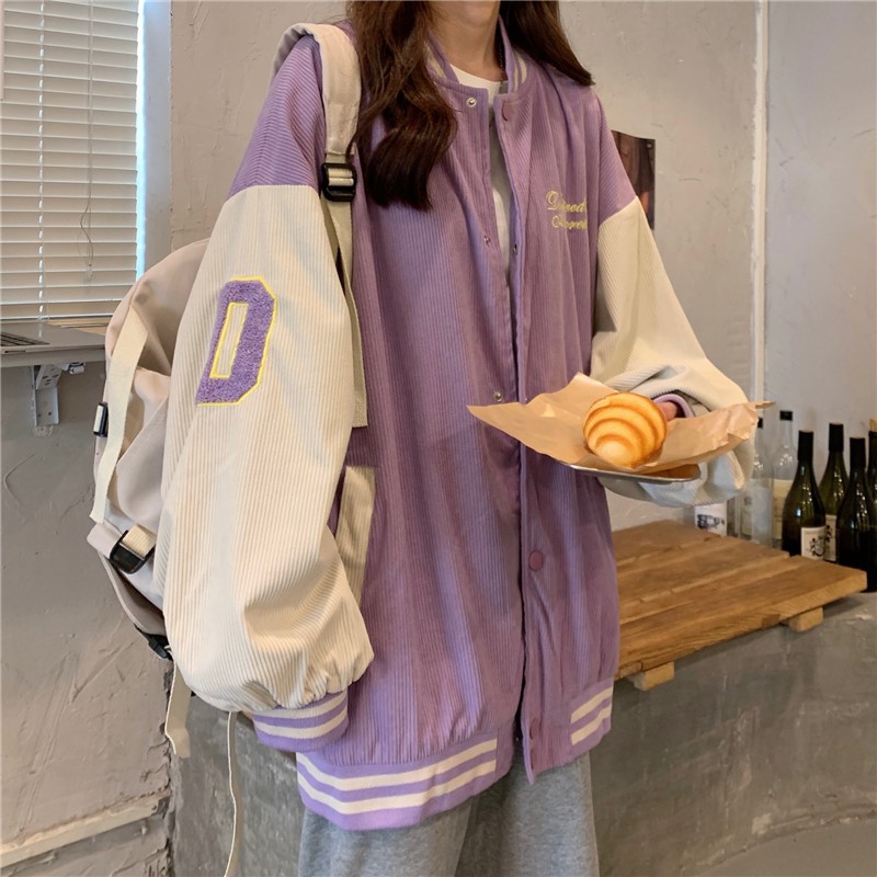 Áo khoác ngoài bomber nữ form rộng phong cách hàn quốc thời trang unisex Áo khoác bomber nữ form rộng nhung tăm 2 lớp