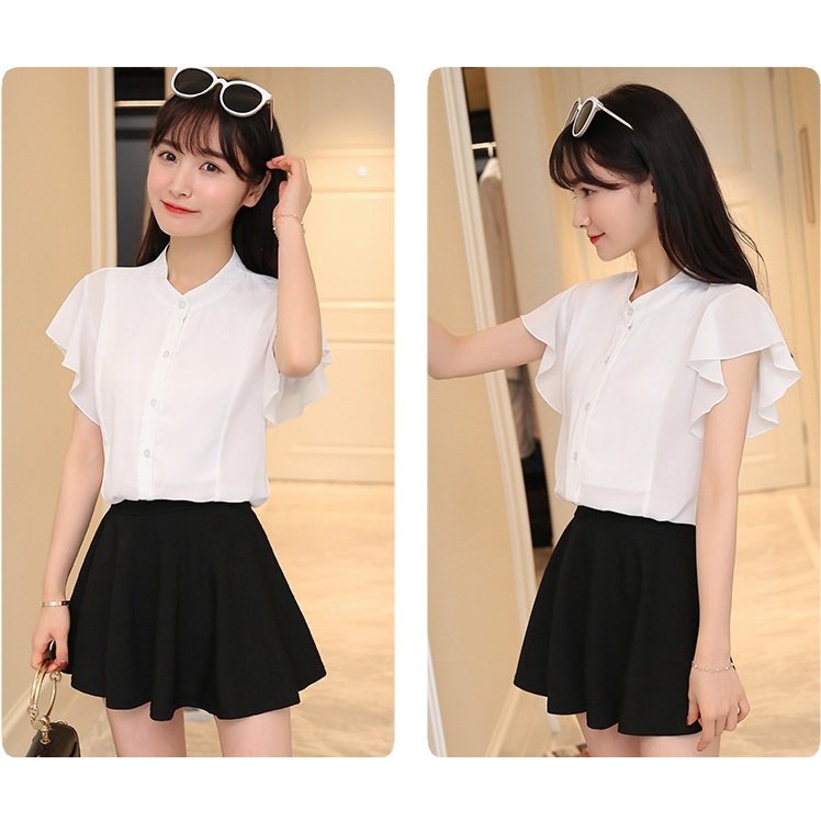 Áo Sơ Mi Nữ Hàn Quốc Cổ Trụ Chữ V Form Rộng Đi Làm Đi Chơi Thoải Mái ulzzang Sm19