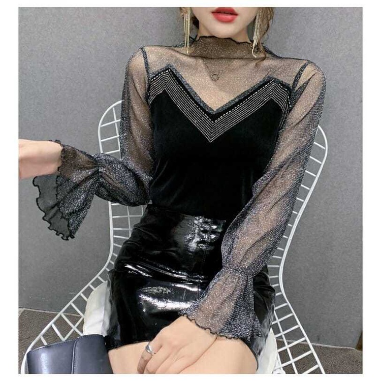 Áo Thun Tay Dài Phối Ren Hoa Thời Trang Xuân Thu Cho Phái Nữ