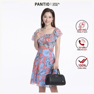 Đầm dạo phố chất liệu tơ dáng xòe tay ngắn cổ lệch FDP32576 - PANTIO