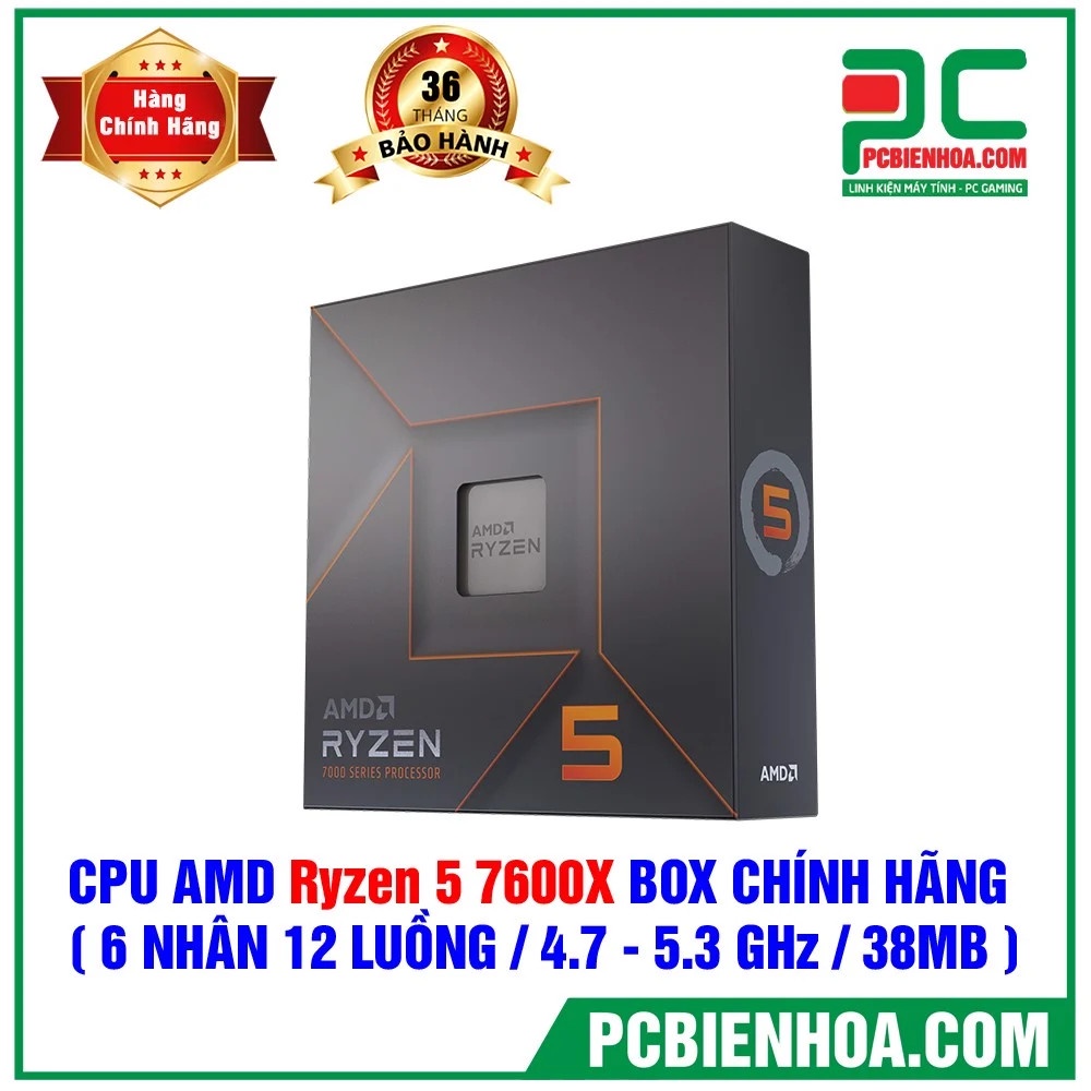 CPU AMD RYZEN 5 7600X BOX CHÍNH HÃNG ( 6 NHÂN 12 LUỒNG / 4.7 - 5.3 GHZ / 38MB )