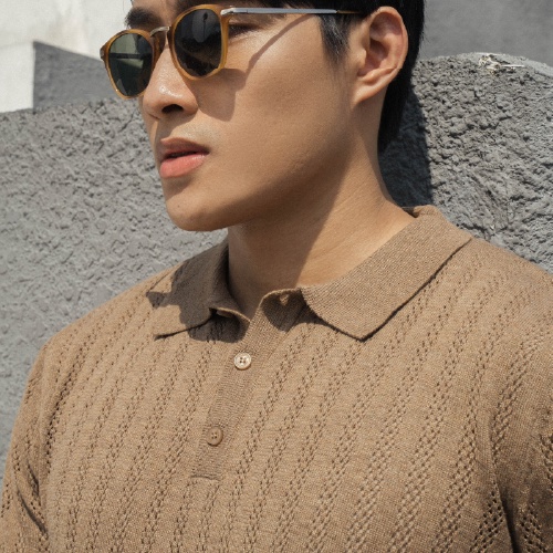 A/G Polo Dệt Kim Màu Beige Cam Kết Hợp Kĩ Thuật Dệt Họa Tiết Tinh Tế Phong Cách Đơn Giản Thanh Lịch