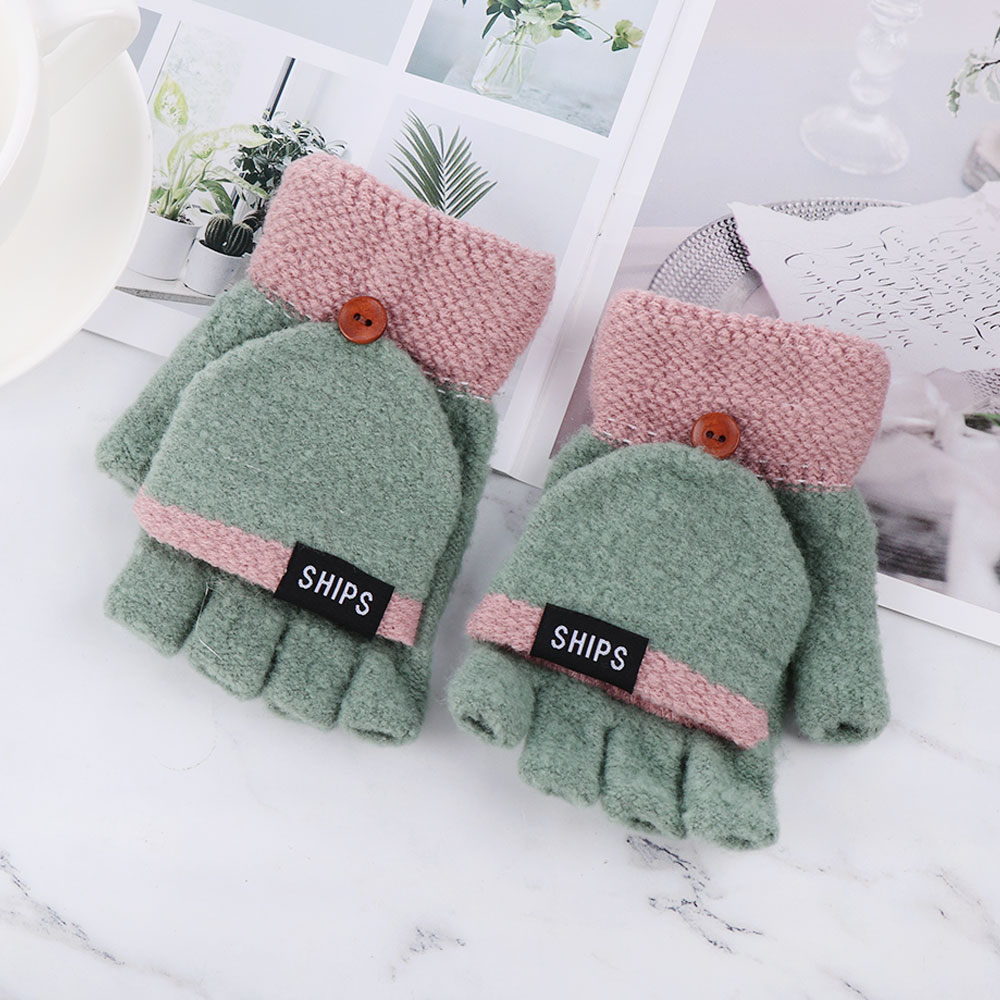 Găng Tay Dệt Kim Hở Ngón Giữ Ấm Mùa Đông Dễ Thương Cho Nữ