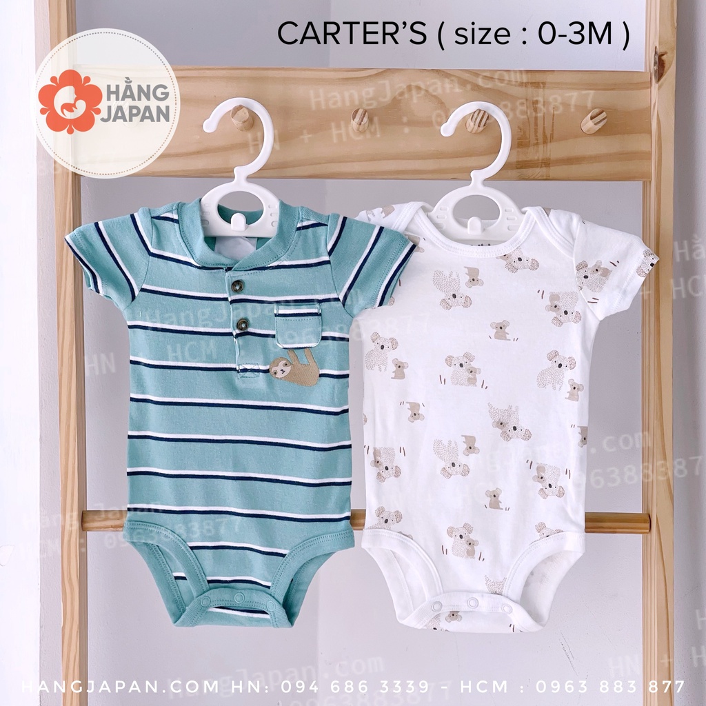 Set 2 Bodysuit Carter VNXK cộc tay bé trai size 0-3-6-9-12M mẫu ngẫu nhiên