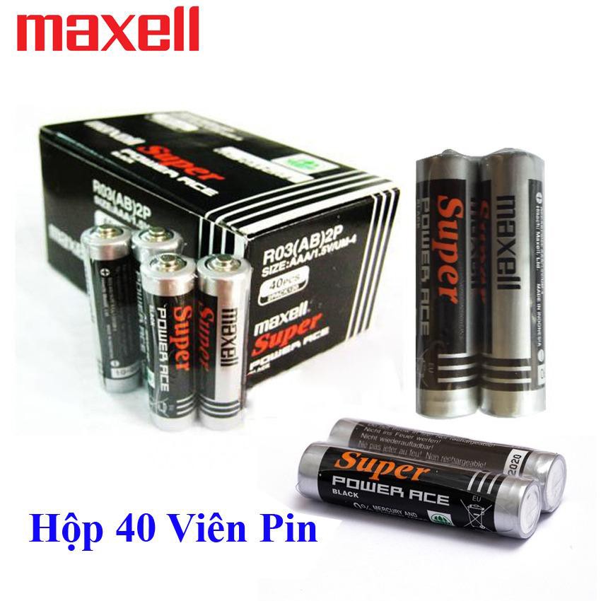 Hộp 40 Viên Pin Tiểu AAA (3A) Maxell Super 1.5V Cao Cấp (Đen)