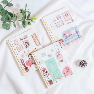 Sổ bìa còng gấu bé gái Binder khổ B5 A5 kèm giấy 80 tờ bìa in hình hoạ tiết màu đáng yêu dây cài stickers nhựa