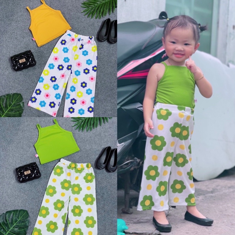 Sét Áo Dây Phối Quần Caro Ống Rộng Thời Trang Chất Thun Cotton Mềm Mại Co Dãn