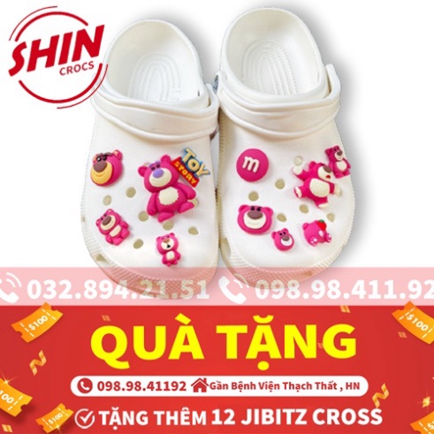 Dep cross dép crossFREESHIPdép cross họa tiết gấu PUD hồng 2 màu đen trắng tặng thêm 12 jibitz cross
