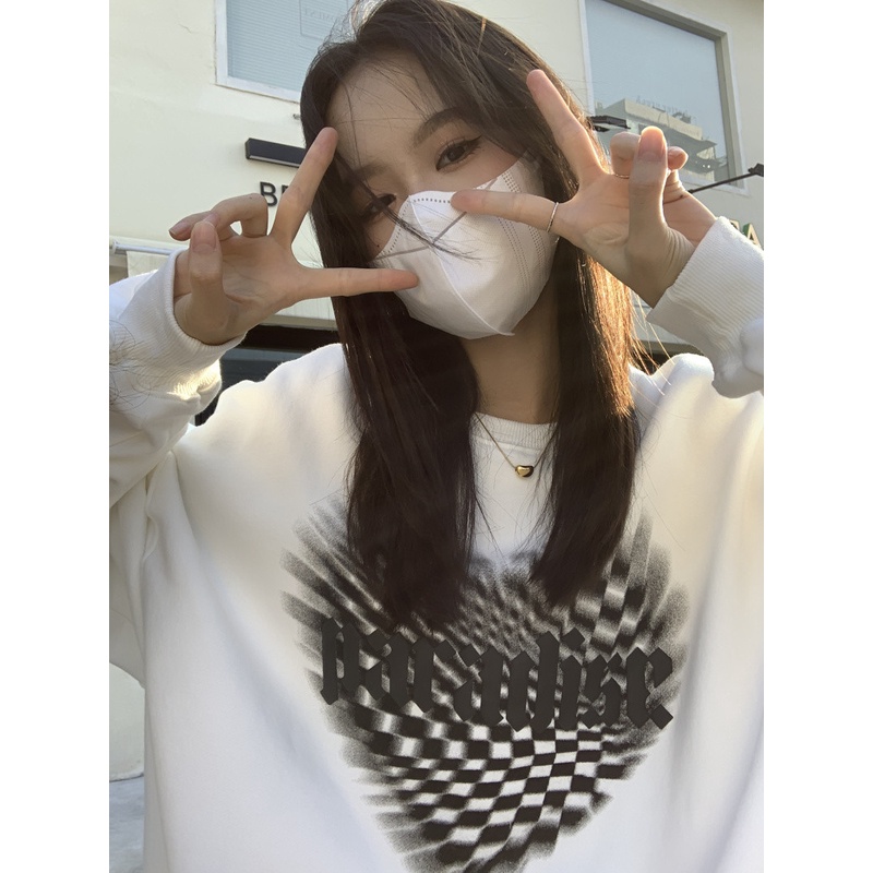 Áo sweater Dáng Rộng Phối Nhung Dày In Hình Cờ Vua Trái Tim Thời Trang Mùa Thu 2022 Mới