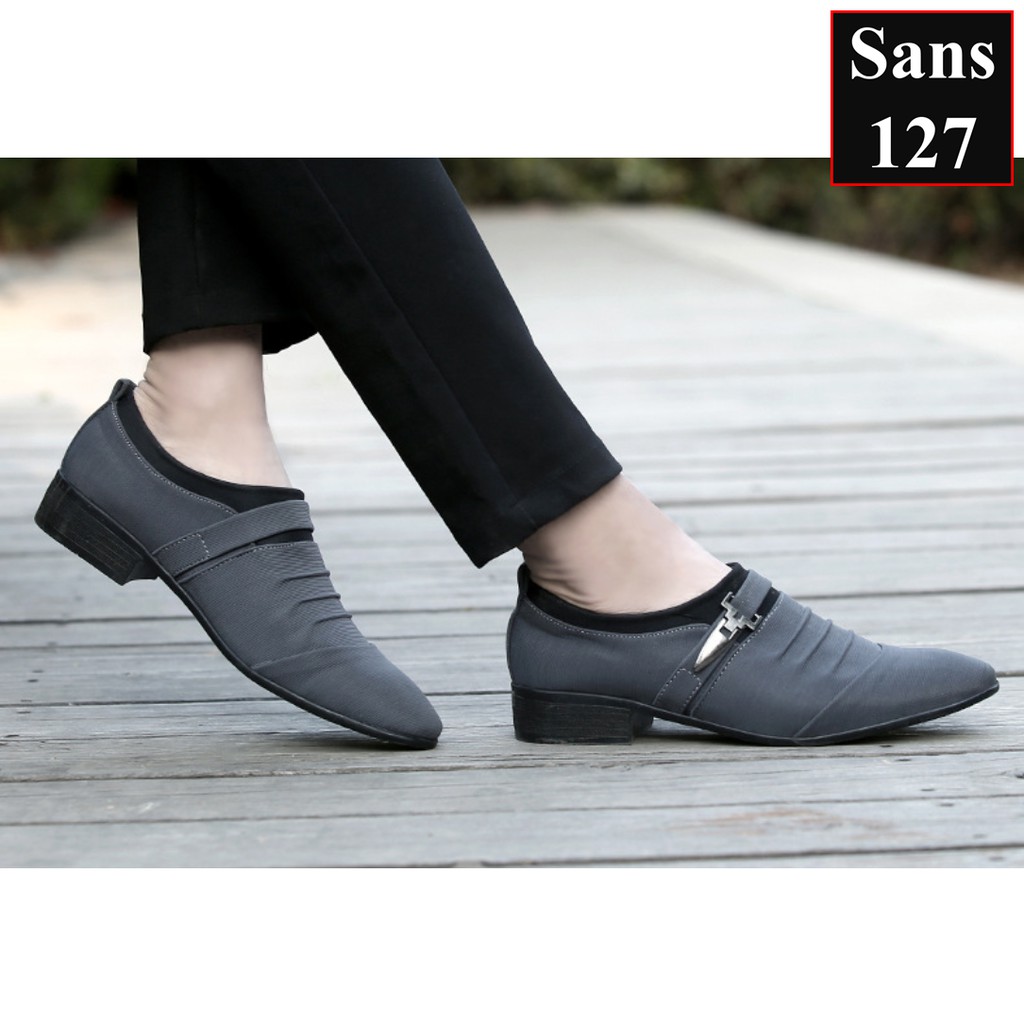 Giày tây nam công sở Sans137 chất vải êm chân mũi nhọn đen size nhỏ 37 bigsize 44 45 46 47 48